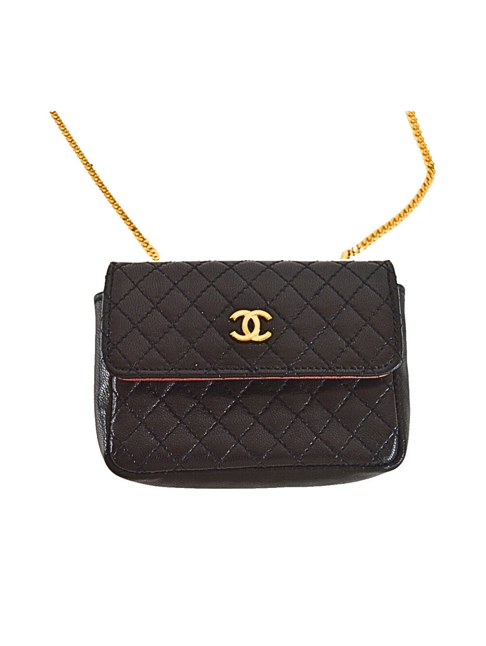 Chanel A Black Quilted Lambskin Leather Micro Flap Bag With Gold Hardware